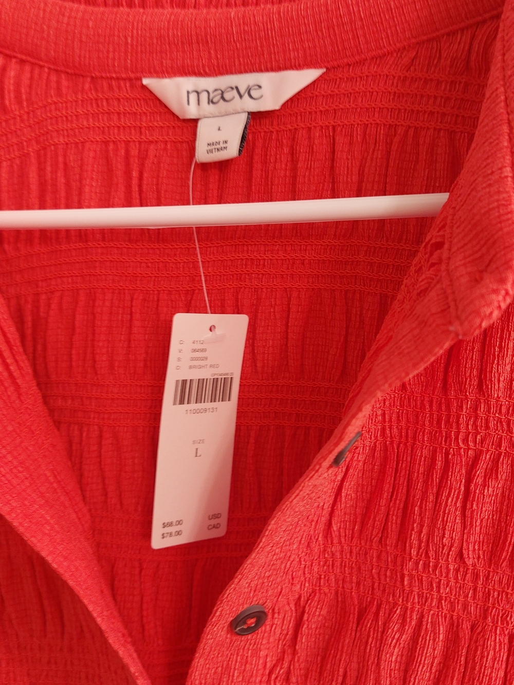 Maeve Muted RED Ruched Button-Front Shirt - Picture 3 of 6